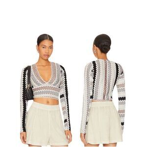 Free People  Revolve‎ Twist And Shout Crop Knit Top in Neutral Combo size M